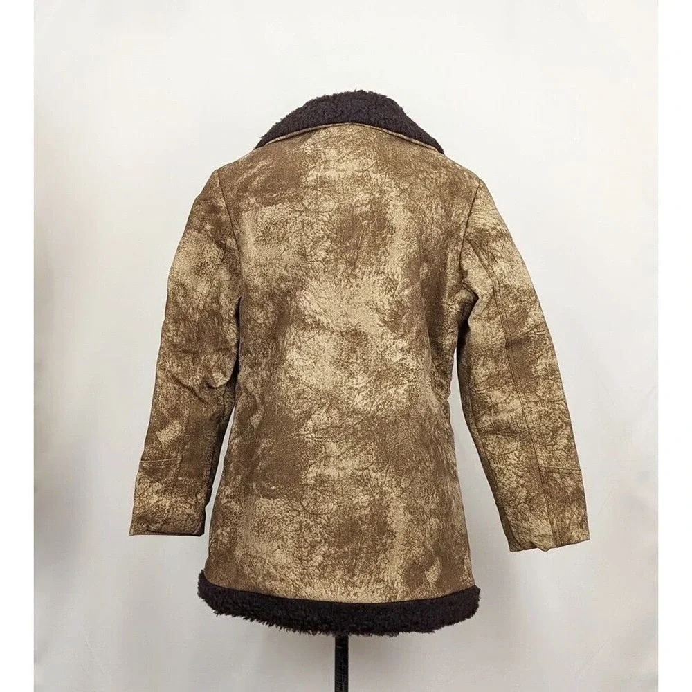 Vintage 80s Coat Brown Faux Suede Fur Sherpa Women's Size M